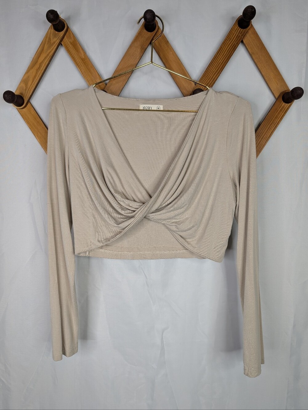 Sozy Twisted Long Sleeve Crop Top Ballet Sweater - Size Medium